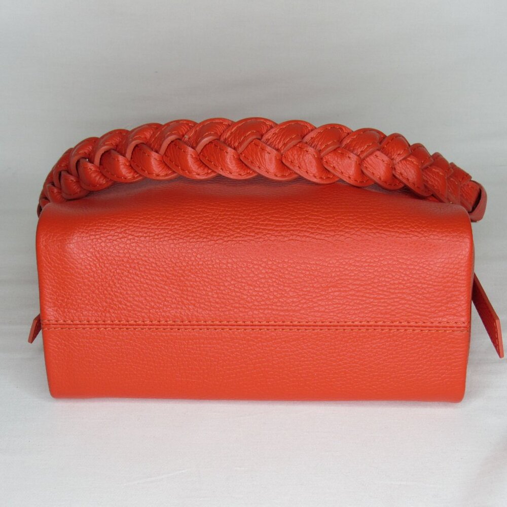 Orange Leather Made In Italy Braided Strap Shoulder Bag Purse - Picture 5 of 12